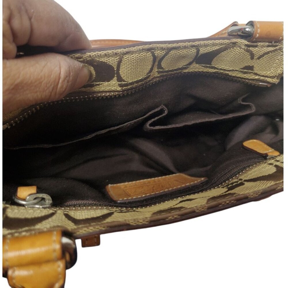 Coach Vtg Hampton Signature & Leather Satchel Bag W/Brass Hardware & Dual Handle - Picture 7 of 16